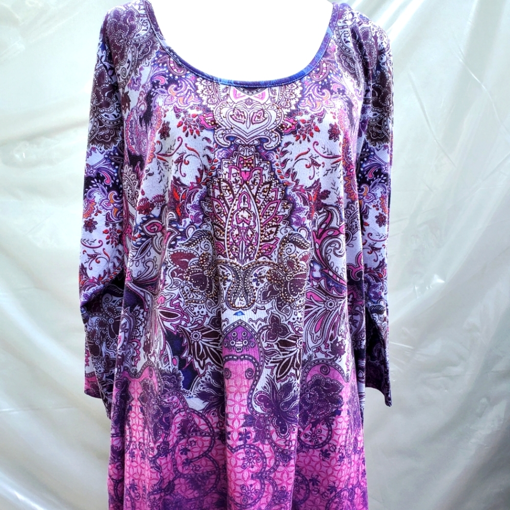 One World long sleeve sequin front blouse, 2X